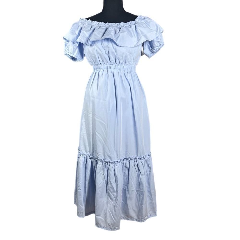 NWT Lumiere Off-Shoulder Midi Dress, Light Blue, Small - Picture 2 of 5